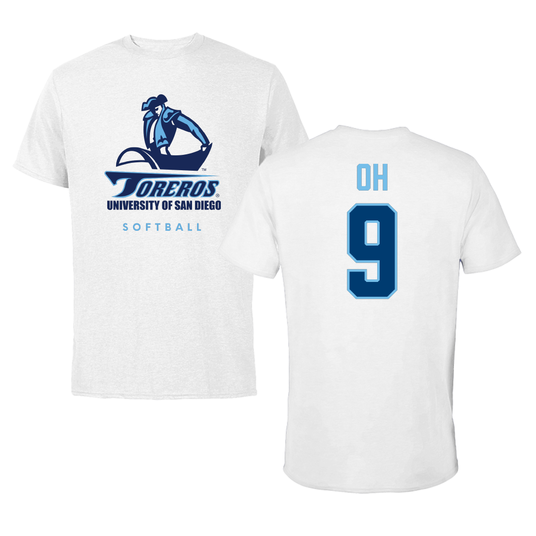 University of San Diego Softball White Performance Tee - #9 Kaylee Oh