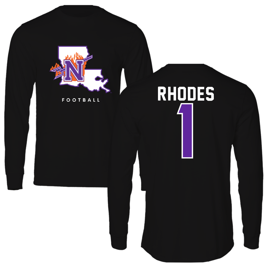 Northwestern State University Football Black Block Performance Long Sleeve - #1 Dylan Rhodes