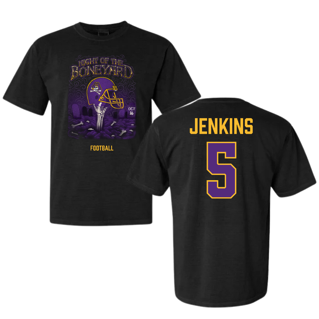 East Carolina University Football Black Night of the Boneyard Comfort Colors Tee - #5 Parker Jenkins