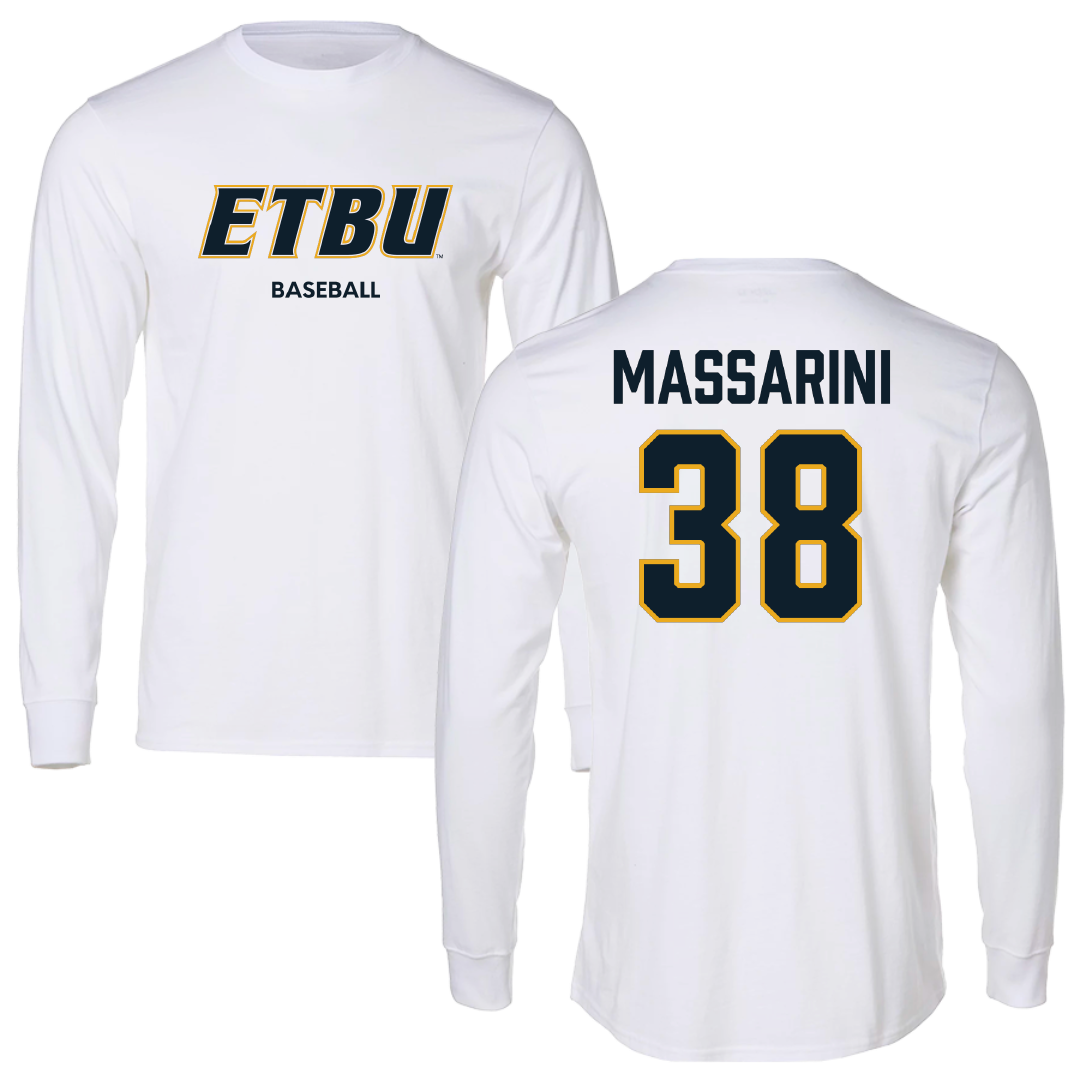 East Texas Baptist University Baseball White Long Sleeve - #38 Nick Massarini