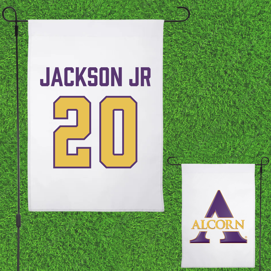 Alcorn State University Baseball White Garden Flag - #20 Kevin Jackson Jr