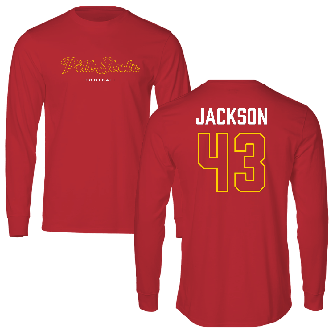 Pittsburg State University Football Red Long Sleeve - #43 Reece Jackson