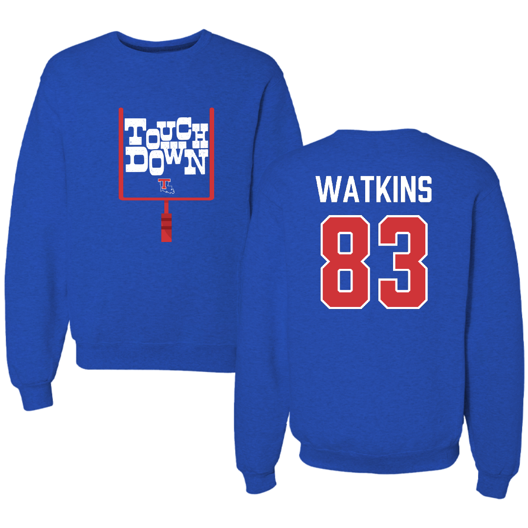Louisiana Tech University Football Blue Touchdown Crewneck - #83 Luke Watkins
