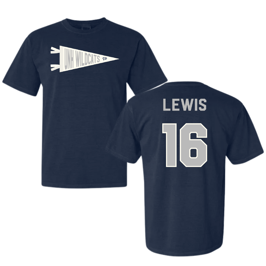 University of New Hampshire Soccer Navy Pennant Comfort Colors Tee - #16 Brady Lewis