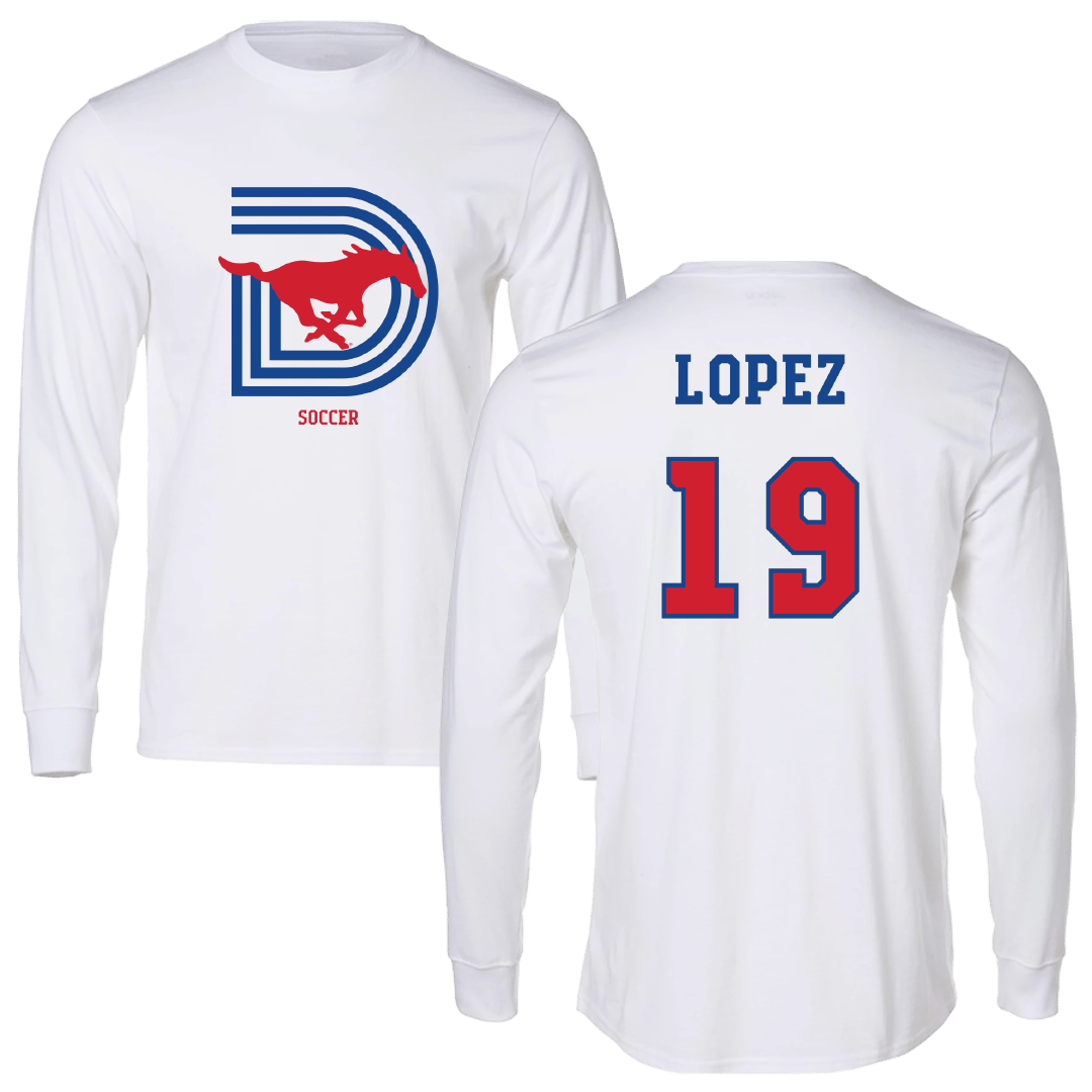 Southern Methodist University Soccer (M) White Performance Long Sleeve - #19 Milton Lopez