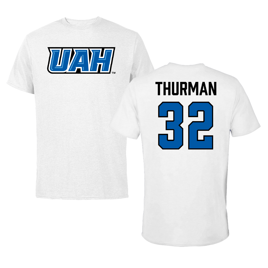 Huntsville Basketball (M) White Performance Tee - #32 Matt Thurman