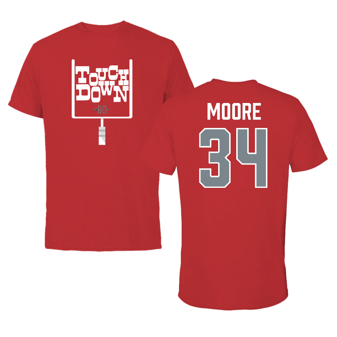 Nicholls State University Football Red Touchdown Performance Tee - #34 Travin Moore