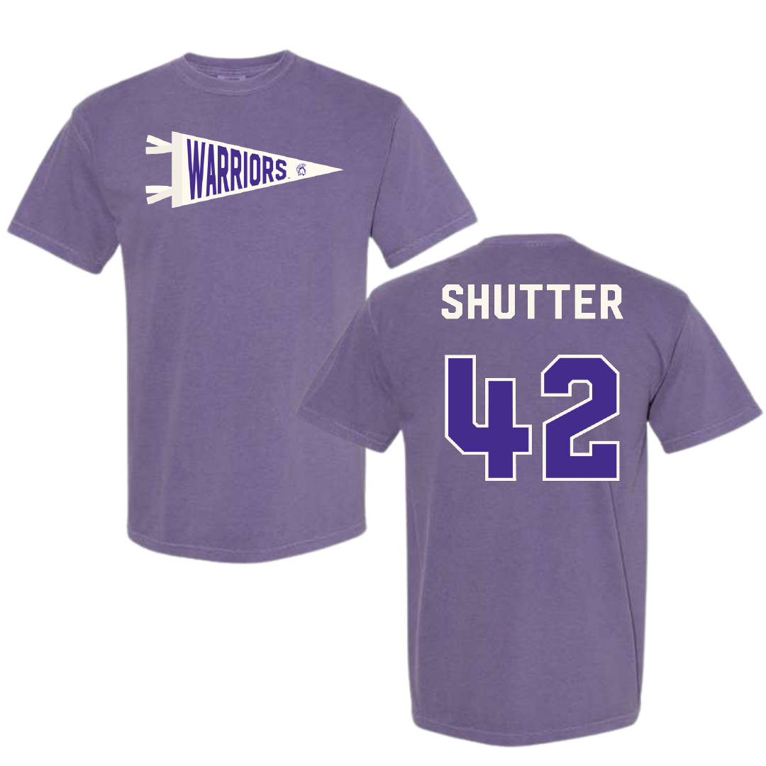 Winona State University Football Purple Pennant Comfort Colors Tee - #42 Sam Shutter