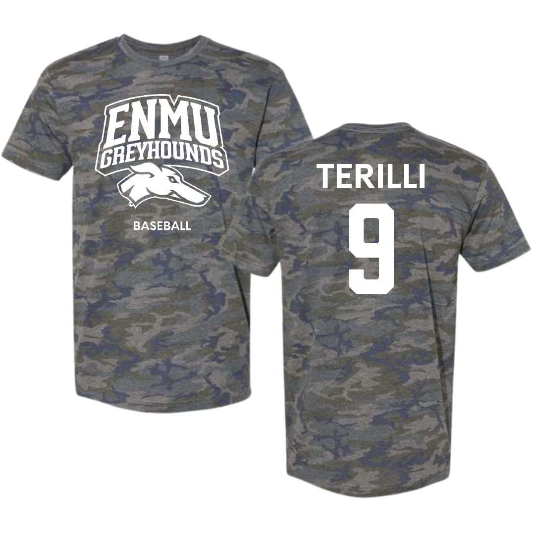 Eastern New Mexico University Baseball Vintage Camo Tee - #9 Luciano Terilli