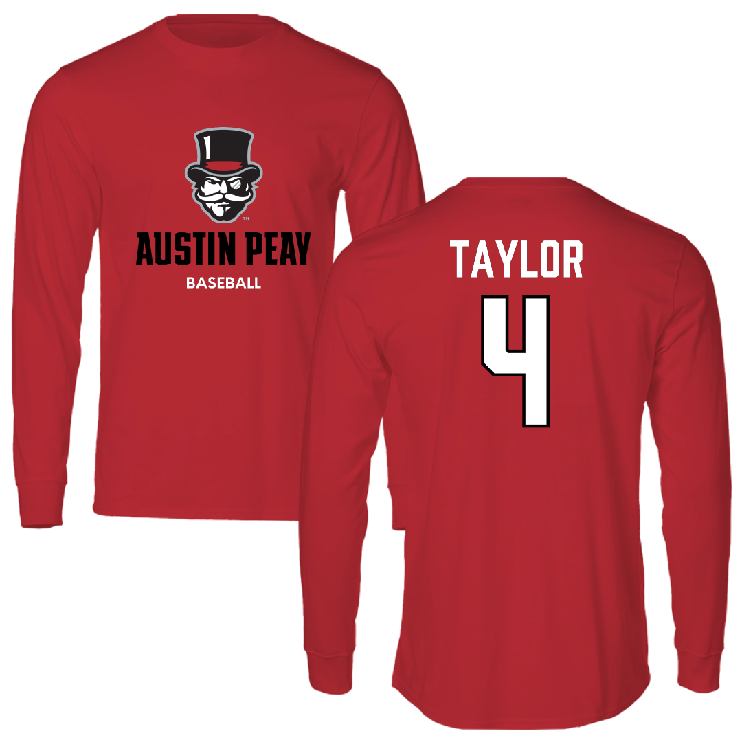 Austin Peay State University Baseball Red Mascot Long Sleeve - #4 Zion Taylor