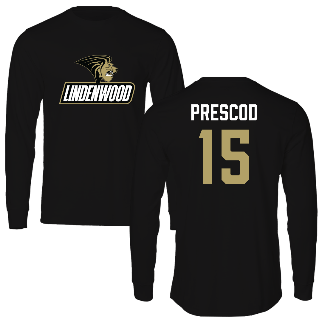 Lindenwood University Rugby (M) Black Performance Long Sleeve - #15 Tyresse Prescod