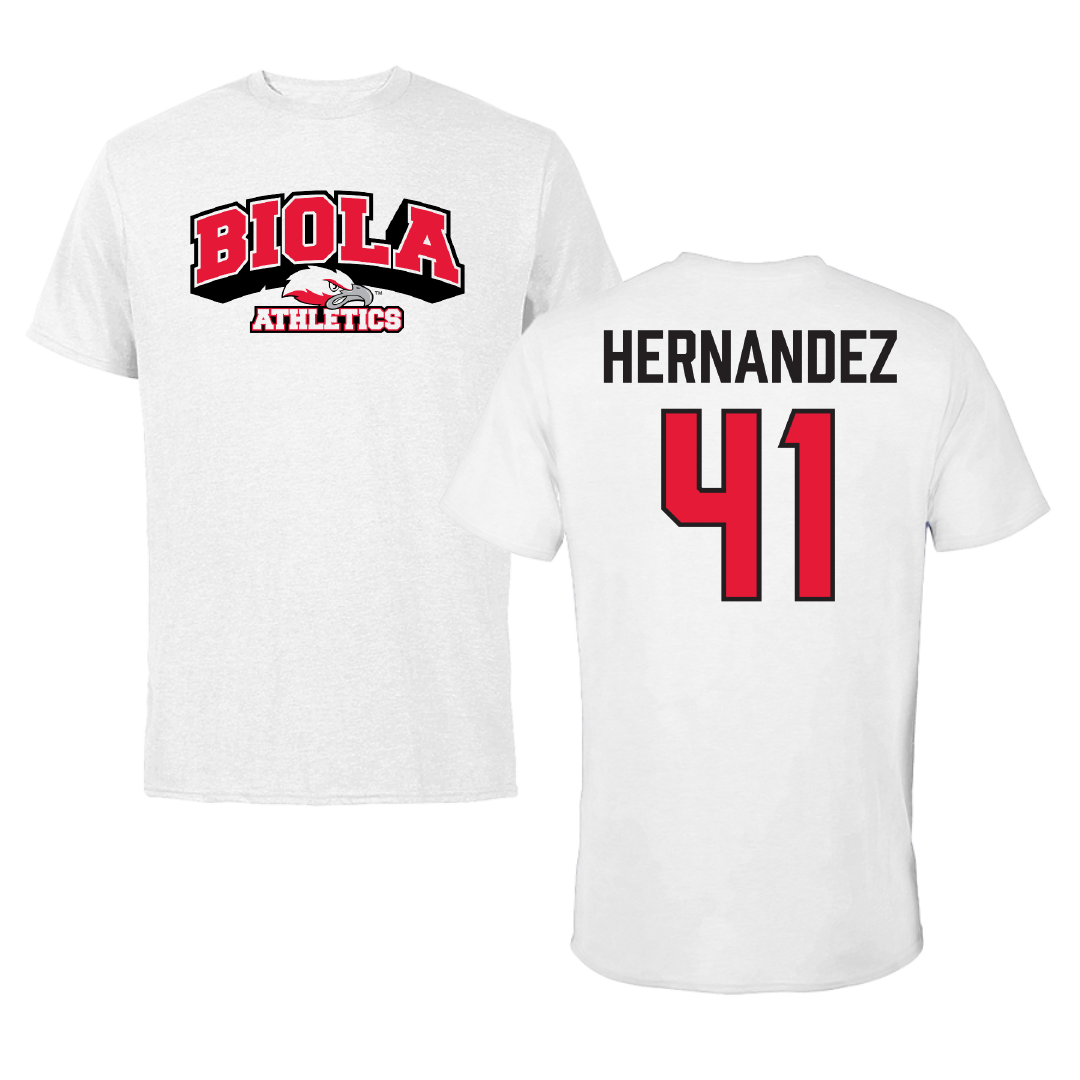 Biola University Baseball White Tee - #41 Nathan Hernandez
