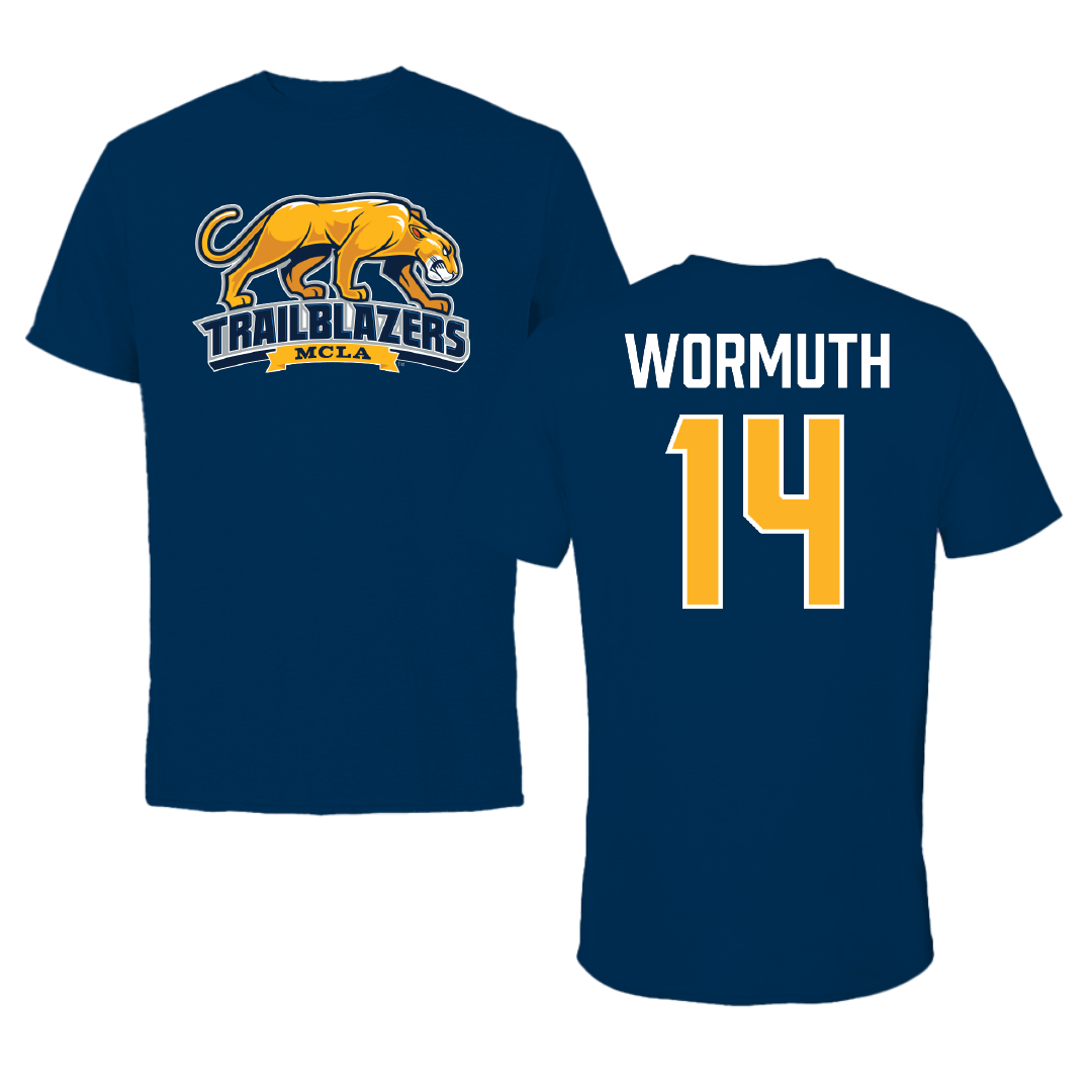 Massachusetts College of Liberal Arts Baseball Navy Performance Tee - #14 Michael Wormuth