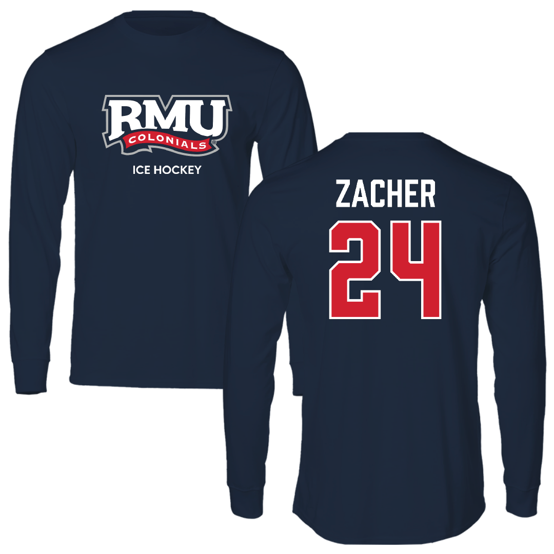 Robert Morris University Ice Hockey (M) Navy RMU Performance Long Sleeve - #24 Walter Zacher