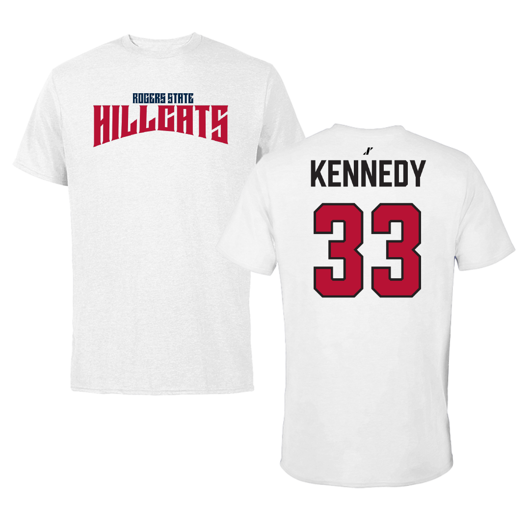 Rogers State University Soccer (M) White Classic Performance Tee - #33 Jamie Kennedy
