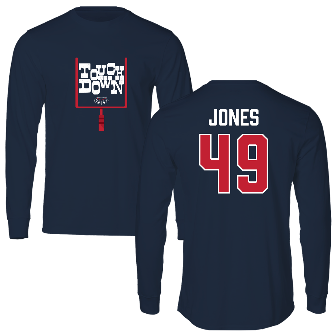 Florida Atlantic University Football Navy Touchdown Performance Long Sleeve - #49 Chris Jones