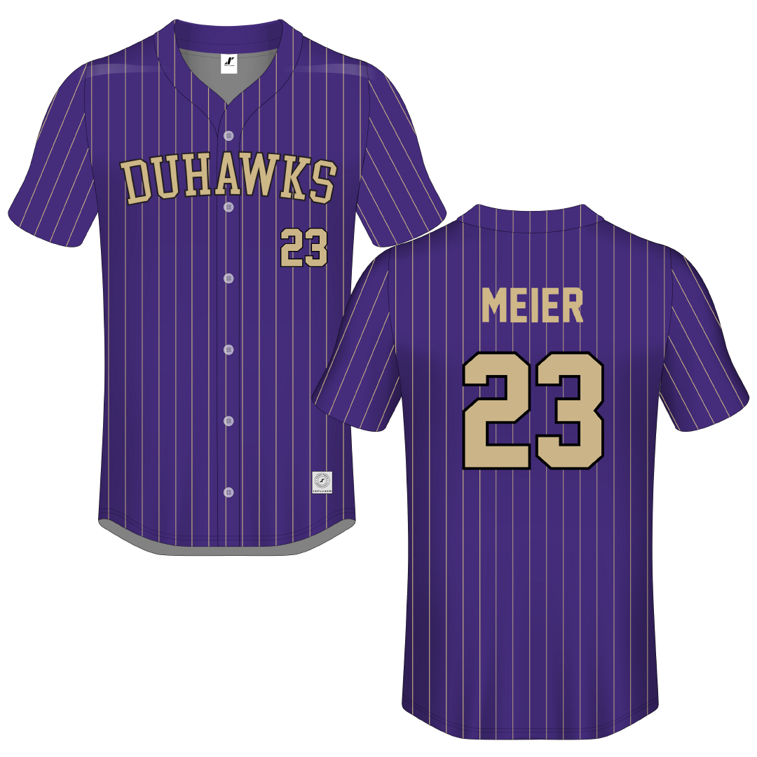 Loras College Purple Pinstripe Button-Down Jersey - #23 Payton Meier