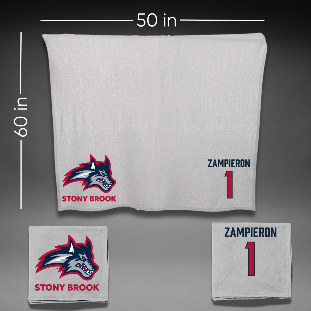Stony Brook University Baseball Gray Blanket - #1 Nick Zampieron