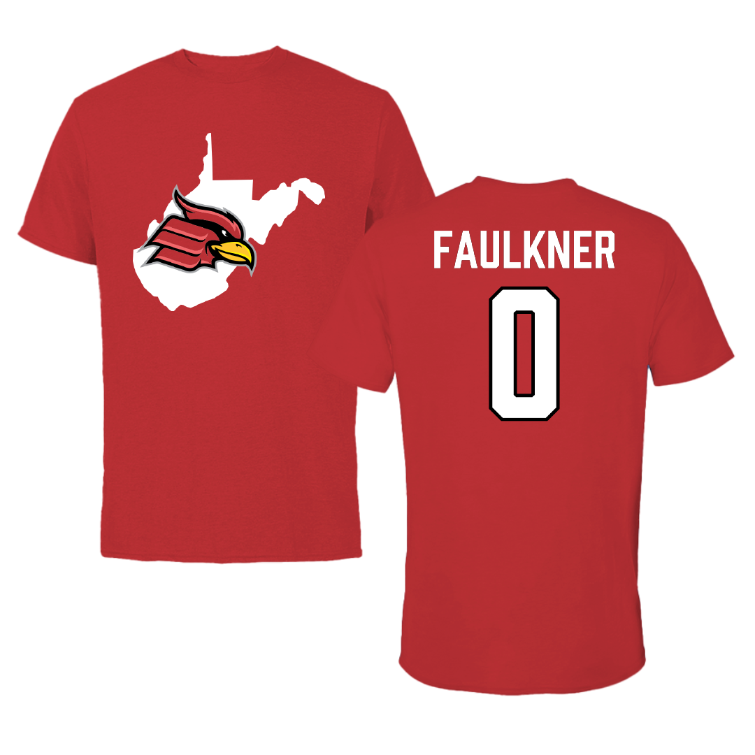 Wheeling University Soccer Red State Tee - #0 Sam Faulkner