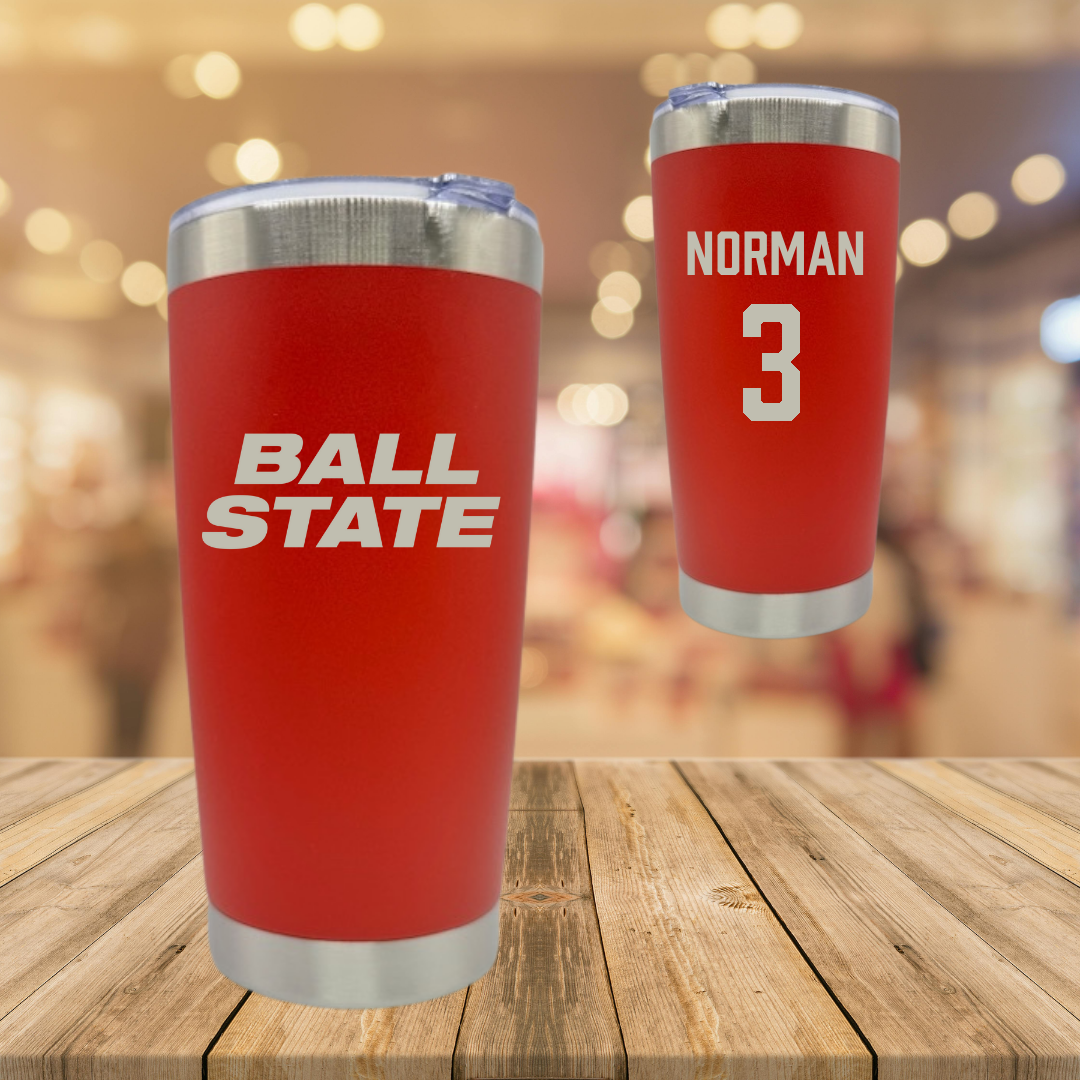 Ball State University Basketball Red Cardinal Stainless Steel Tumbler - #3 Karsyn Norman