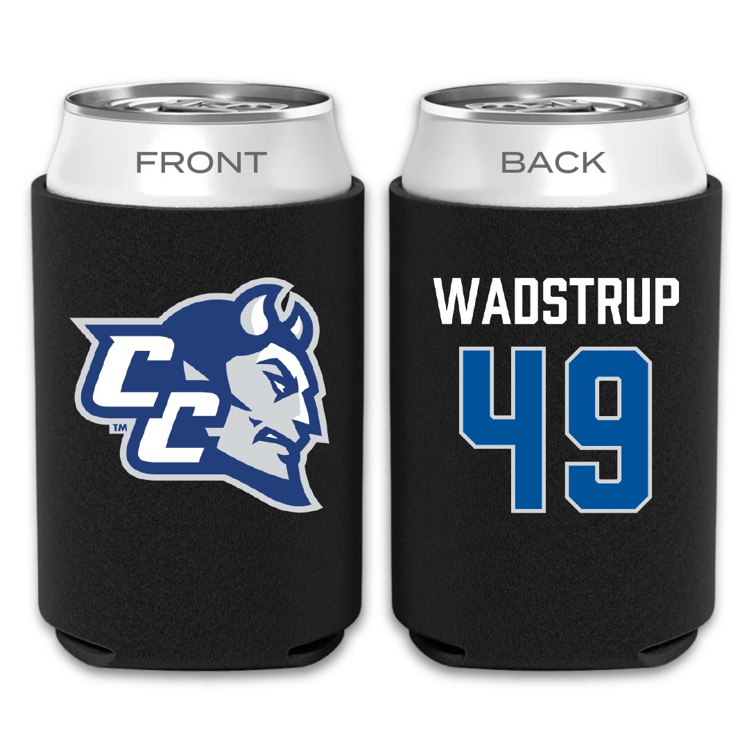 Central Connecticut State University Baseball Black Can Cooler - #49 Luke Wadstrup