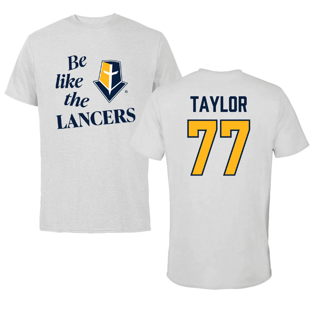 Mount Marty University Football Light Gray Be Like Us Performance Tee - #77 Desmond Taylor