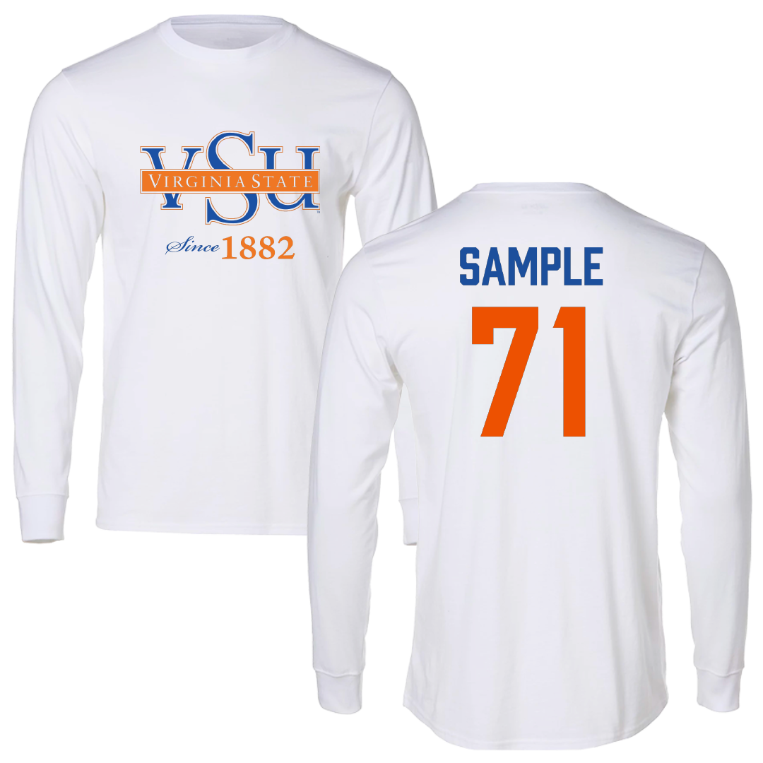 Virginia State University Football White Performance Long Sleeve - #71 Nicholas Sample