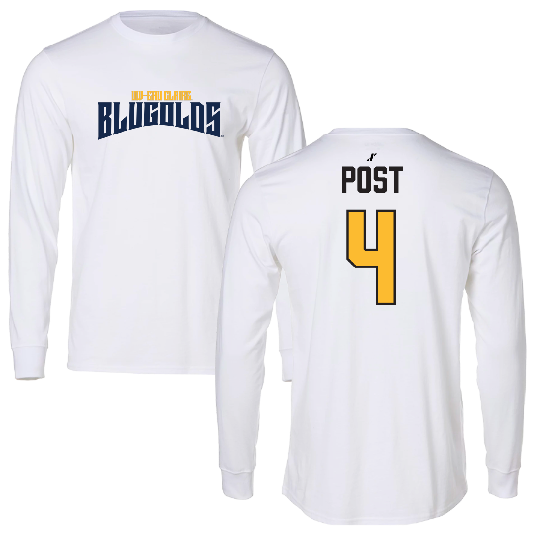 University of Wisconsin-Eau Claire Soccer (M) White Classic Performance Long Sleeve - #4 Elijah Post