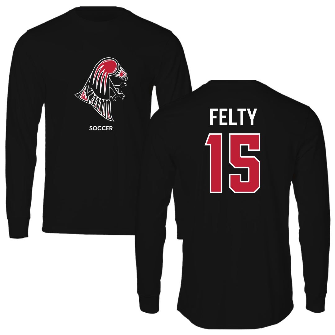 University of Wisconsin-River Falls Soccer (W) Black Mascot Long Sleeve - #15 Elizabeth Felty