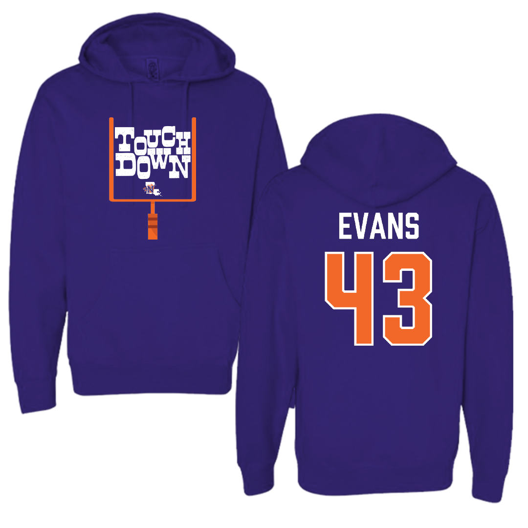 Northwestern State University Football Purple Touchdown Hoodie - #43 Cooper Evans