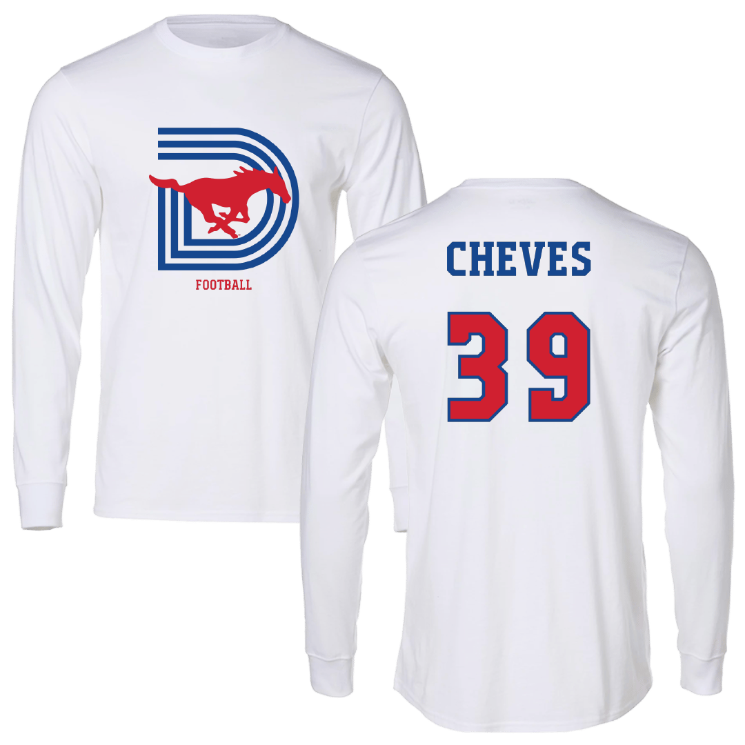 Southern Methodist University Football White Performance Long Sleeve - #39 Keaton Cheves