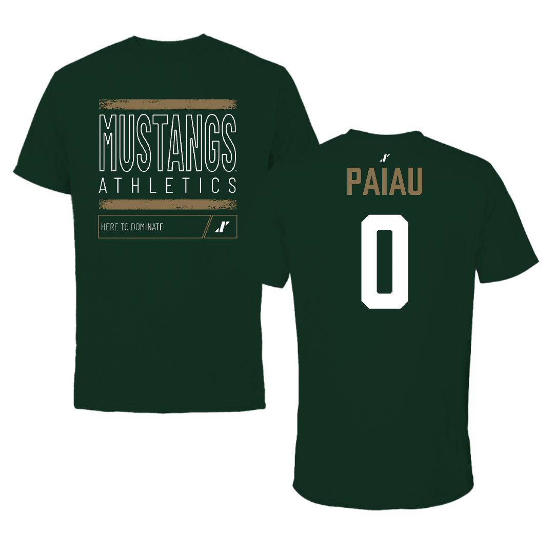 Cal Poly Football Forest Green Dominate Mustang Performance Tee - #0 Misa Paiau