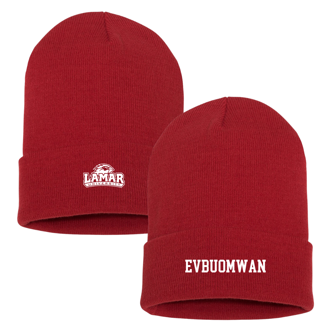 Lamar University TF and XC Red Beanie - Efosa Evbuomwan