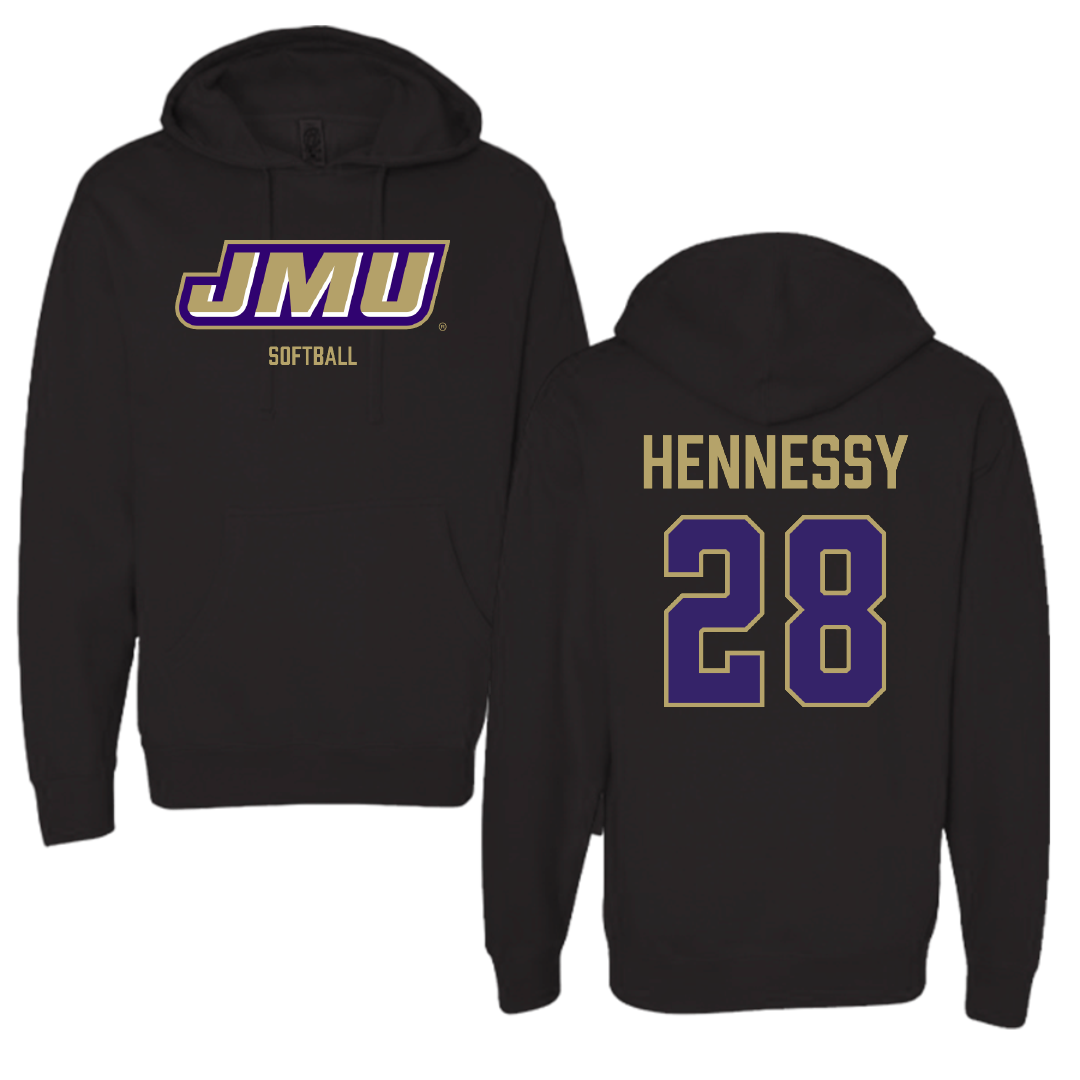 James Madison University Softball Black Hoodie - #28 Hannah Hennessy