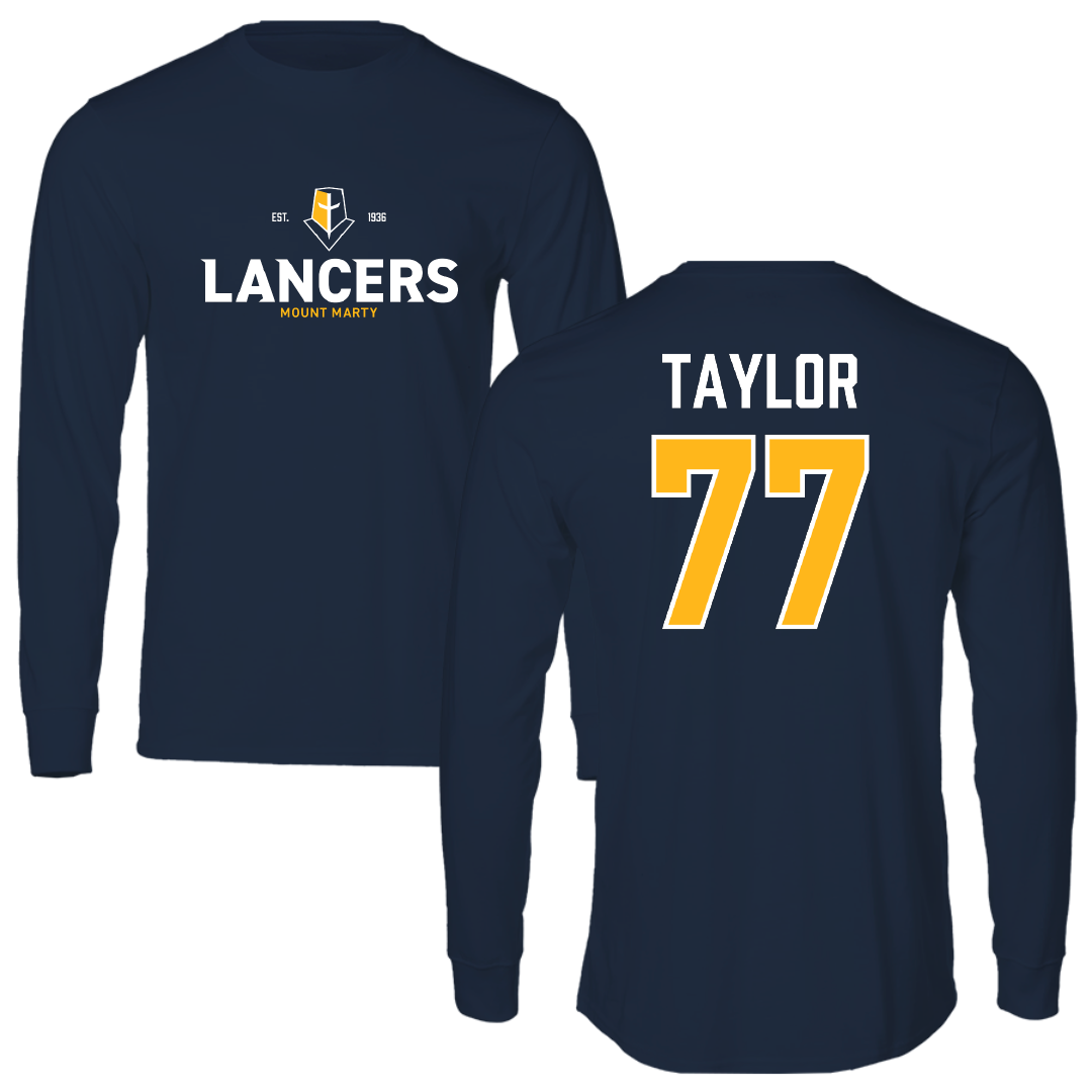 Mount Marty University Football Navy General Performance Long Sleeve - #77 Desmond Taylor