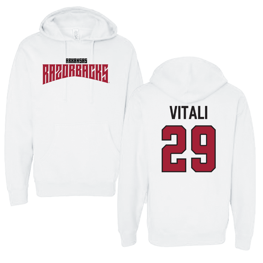 University of Arkansas Soccer White Classic Hoodie - #29 Evie Vitali
