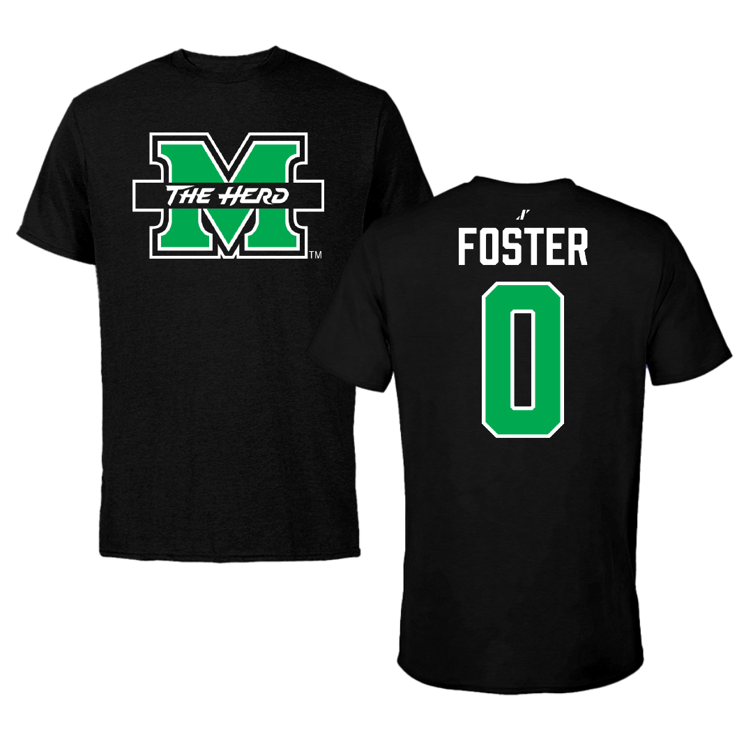 Marshall University Football Black Performance Tee - #0 Ian Foster