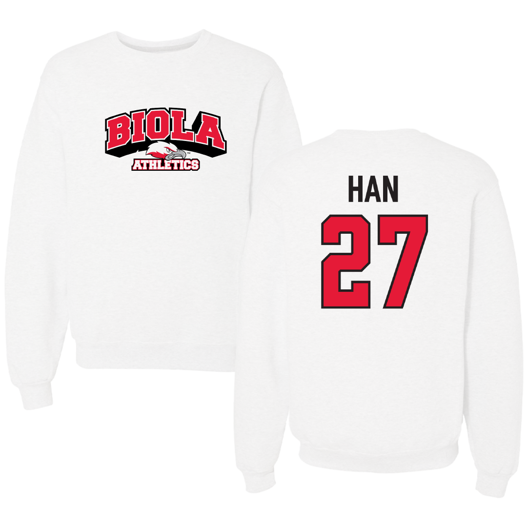 Biola University Baseball White Crewneck - #27 Ryan Han