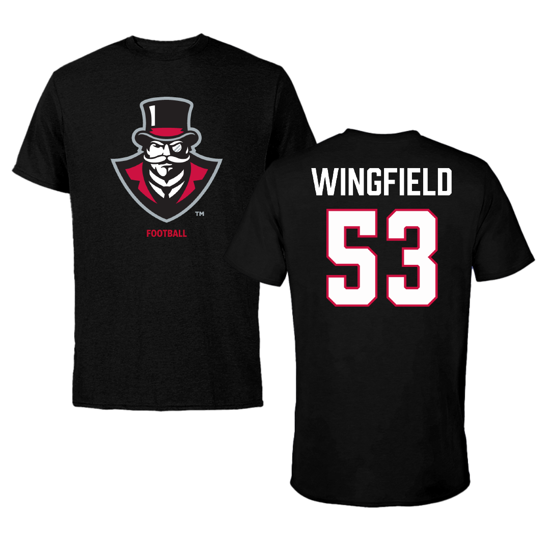 Austin Peay State University Football Black Tee - #53 Christian Wingfield
