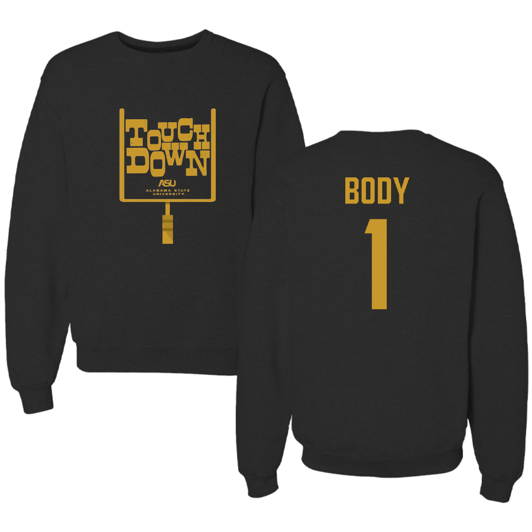 Alabama State University Football Black Touchdown Crewneck - #1 Andrew Body