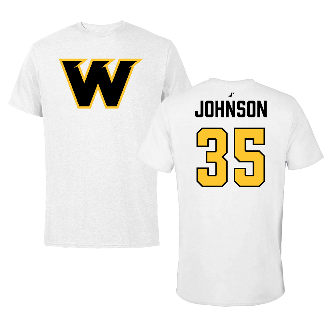 Wayne State College (Nebraska) Football White Performance Tee - #35 Luke Johnson