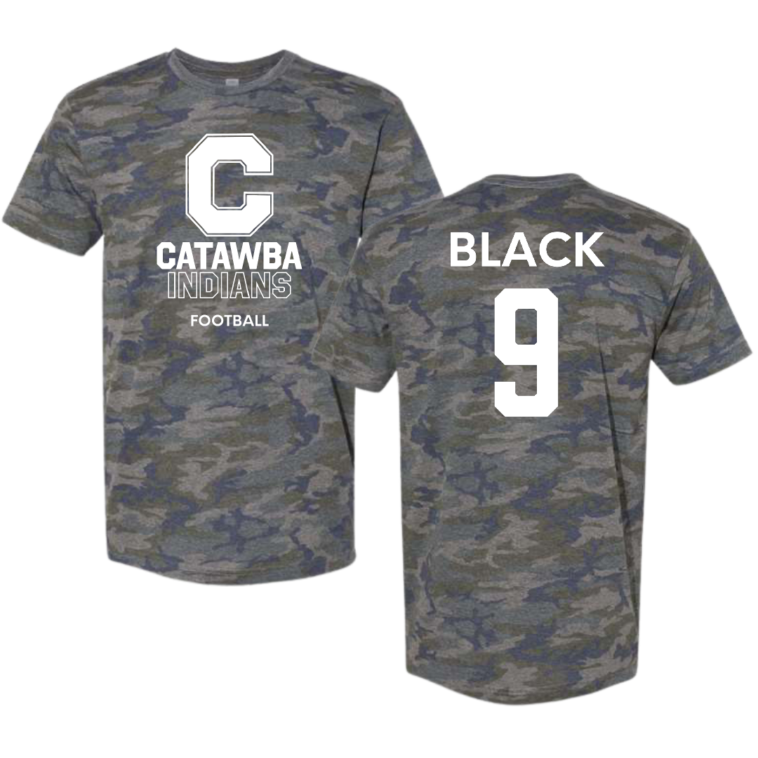 Catawba College Football Vintage Camo Tee - #9 Carson Black
