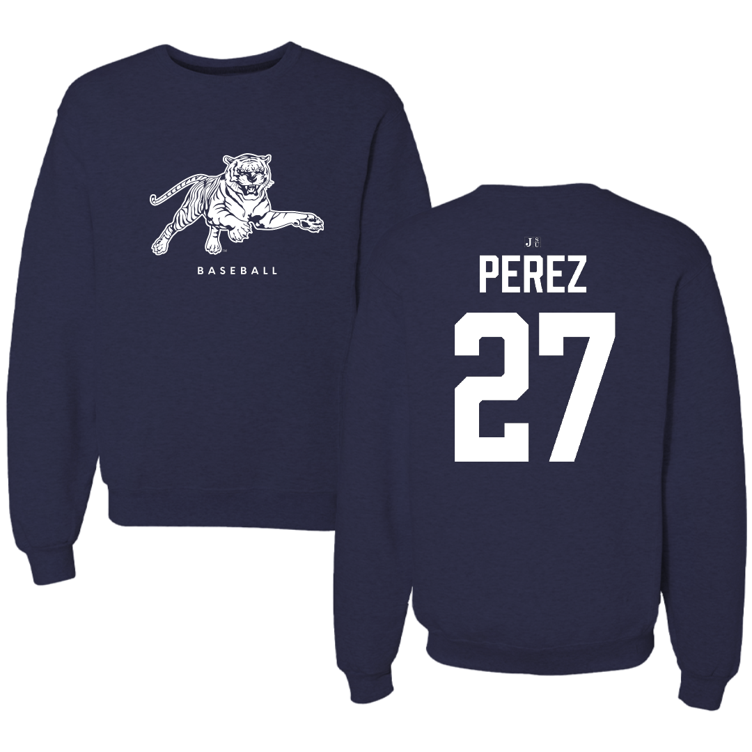 Jackson State University Baseball Navy Crewneck - #27 Wilbert Perez