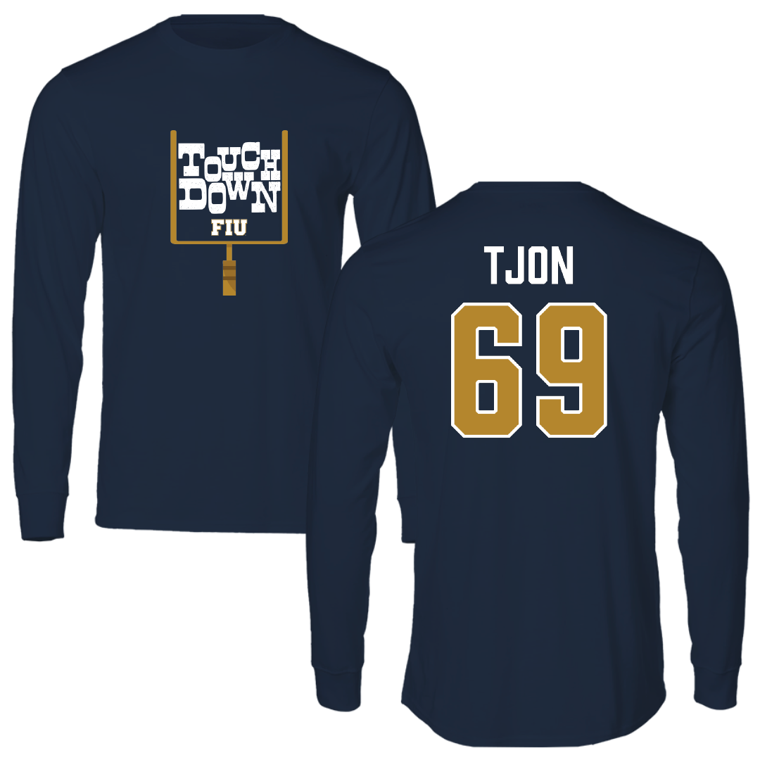 Florida International University Football Navy Touchdown Long Sleeve - #69 Ming Tjon