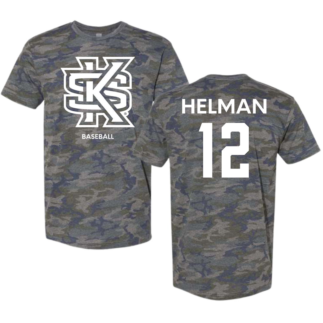 Kennesaw State University Baseball Vintage Camo Tee - #12 Nate Helman
