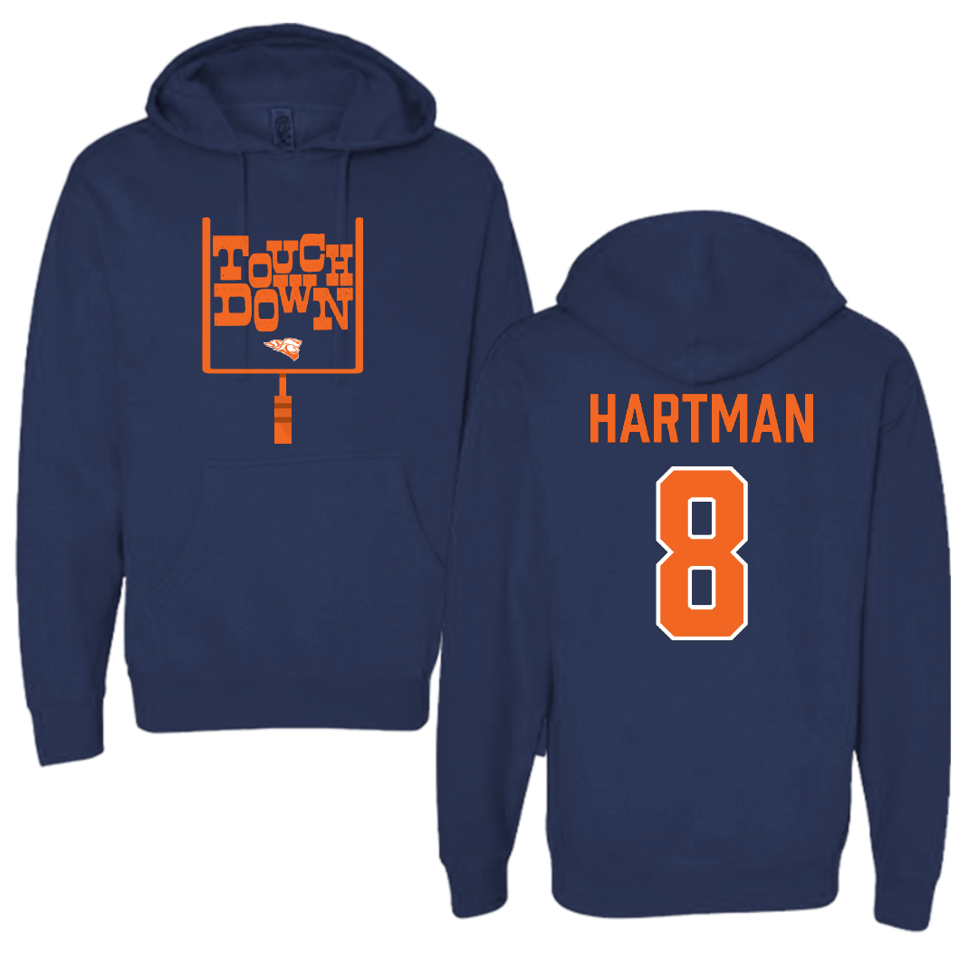 Carroll University Football Navy Touchdown Hoodie - #8 Hayden Hartman