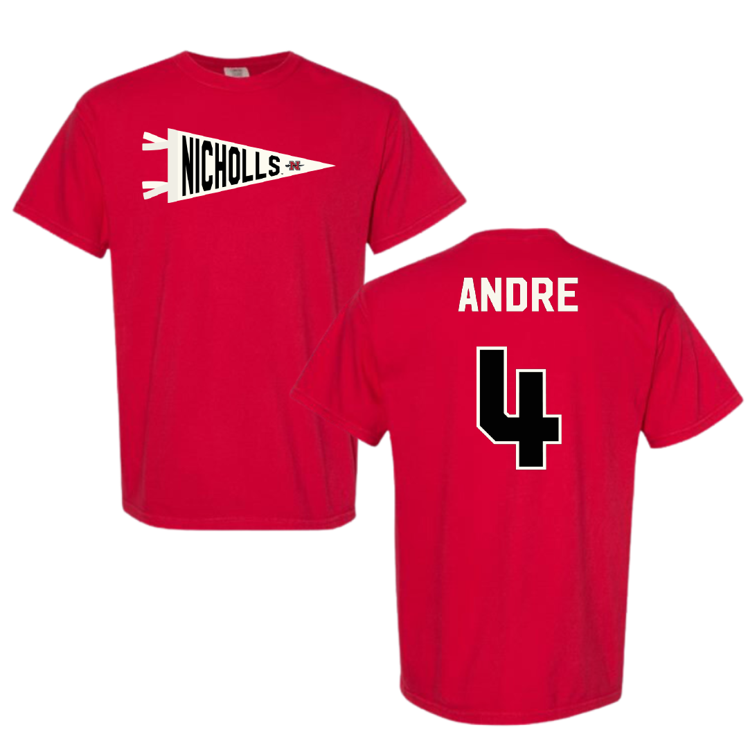 Nicholls State University Soccer Red Pennant Comfort Colors Tee - #4 Lauren Andre