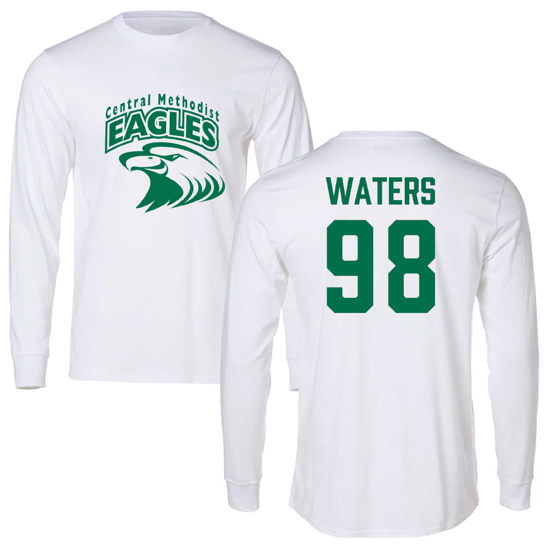 Central Methodist University Football White Performance Long Sleeve - #98 Tavy Waters