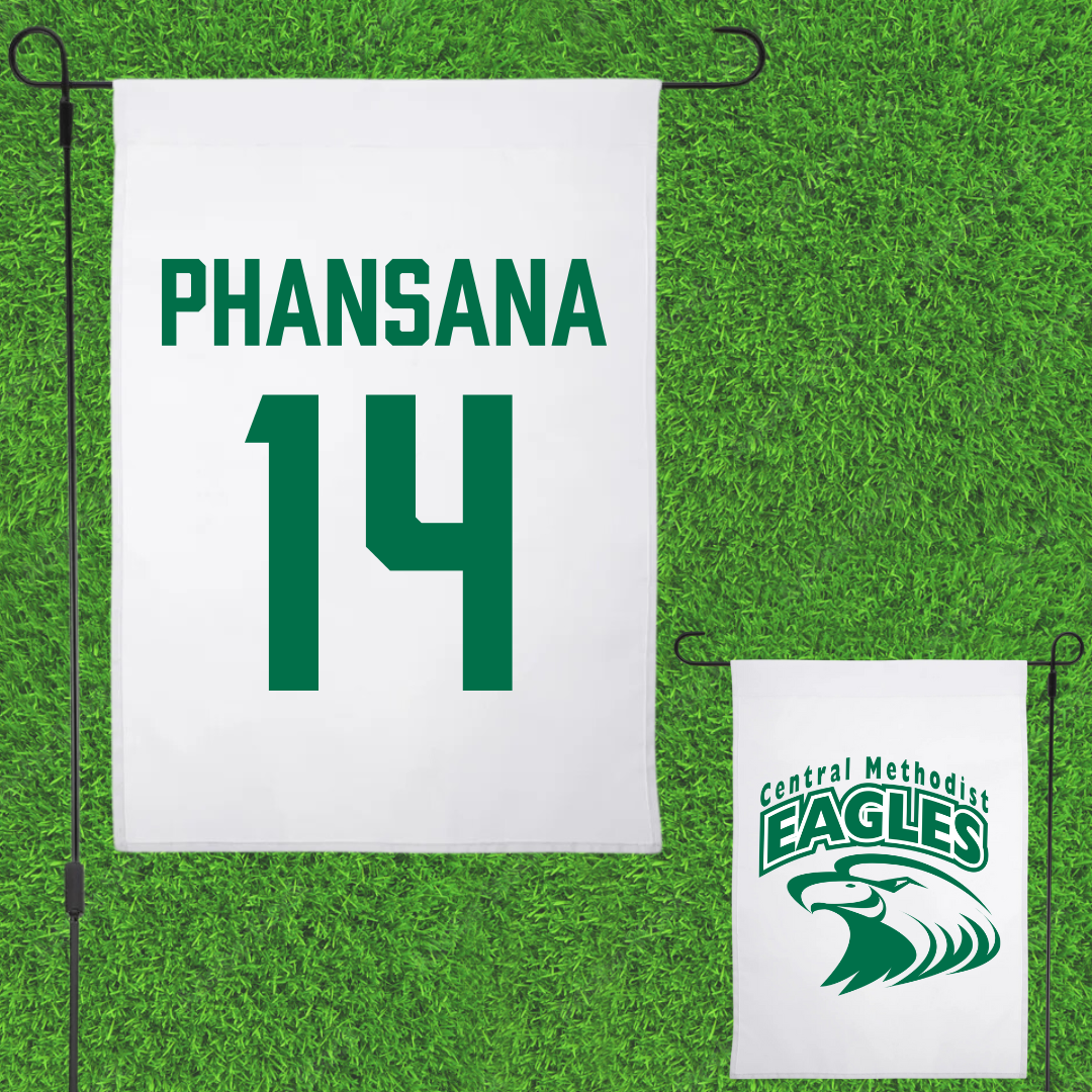Central Methodist University Soccer White Garden Flag - #14 Evan Phansana