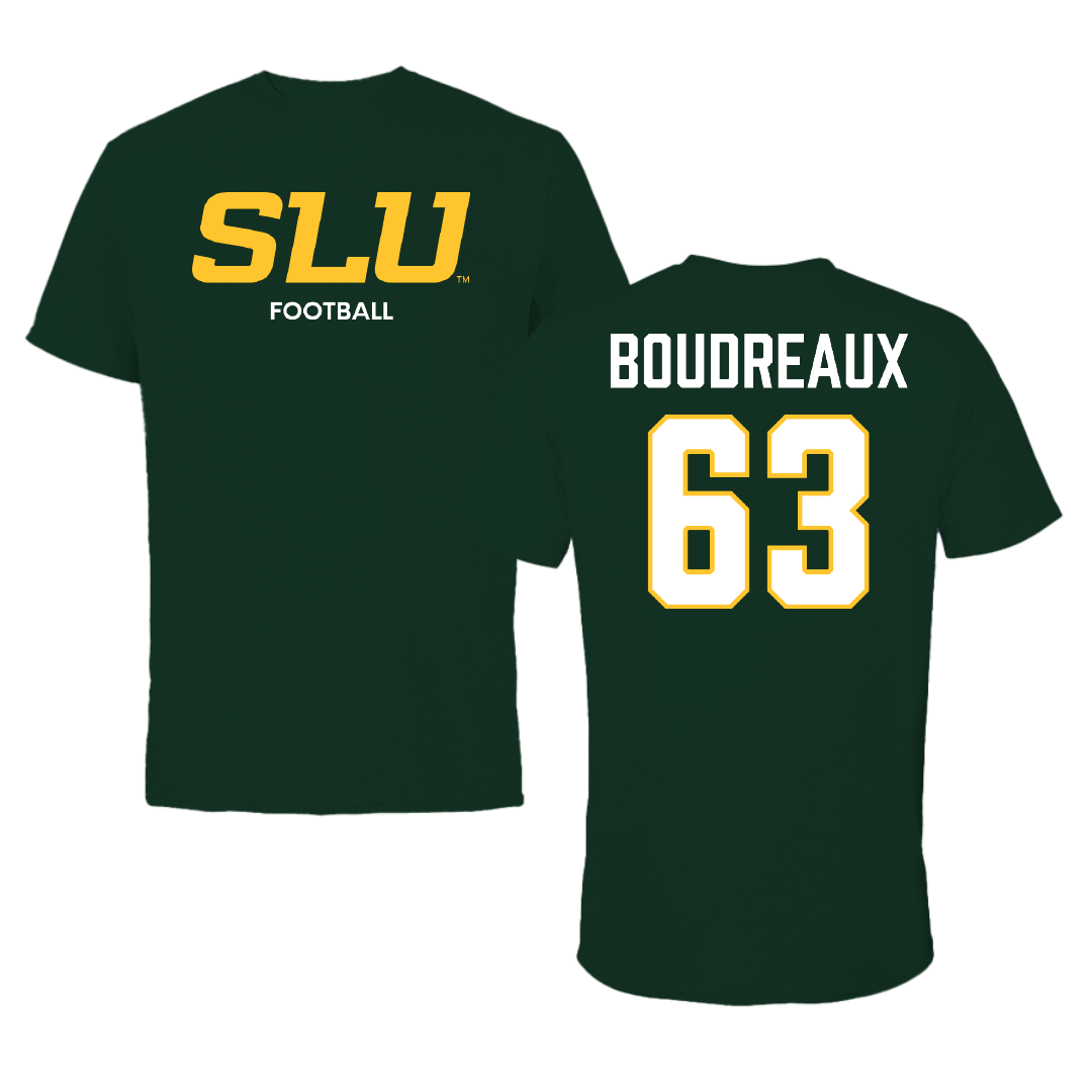 Southeastern Louisiana University Football Forest Green Tee - #63 Corin Boudreaux